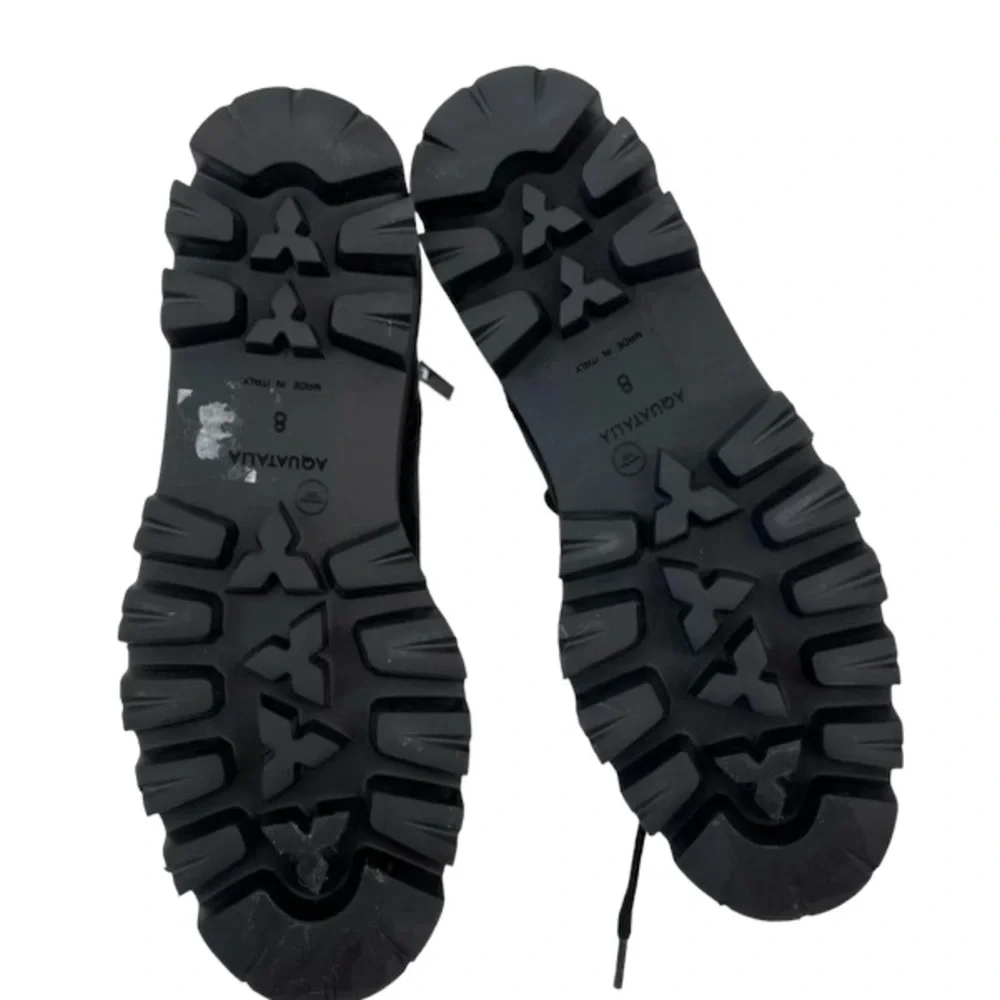 Aquatalia Angie Black Leather Weatherproof Hiker Lug Sole Boots Women’s 8